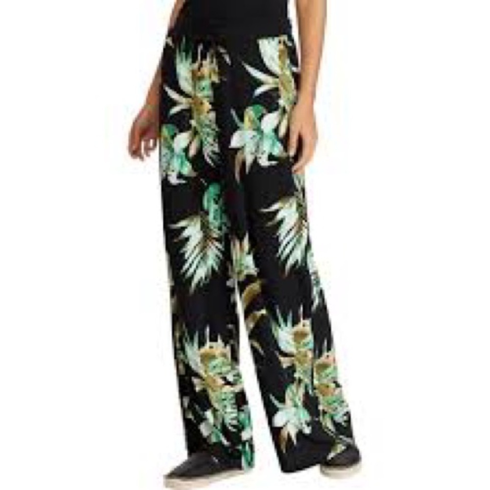 Lauren Ralph Lauren Azarelle Black Tropical Wide Leg Pants Womens size M Pull On